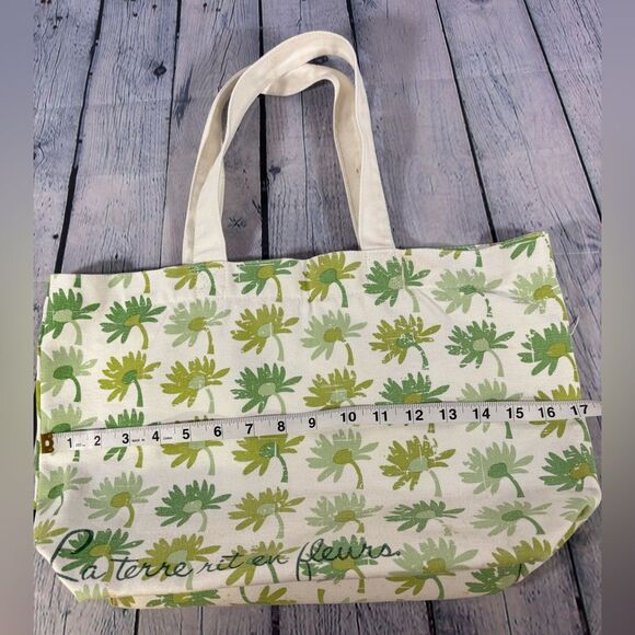 MIXX Green Daisy Lightweight Canvas Coated Garden Cottagecore Tote Bag Purse - Picture 11 of 12